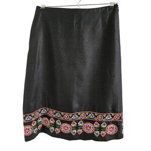 Ann Taylor Woman Size 6 100% Silk Skirt Embroidered Straight Festival Floral